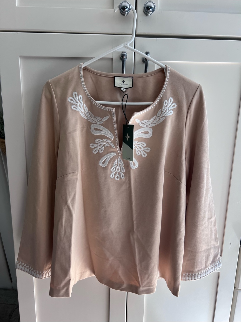 Tuckernuck Blush Pink Embroidered Split-Neck Tunic